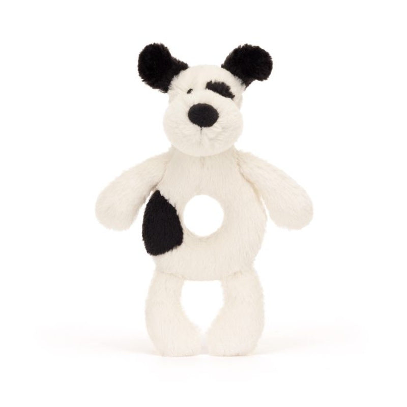 Bashful Black & Cream Puppy Ring Rattle