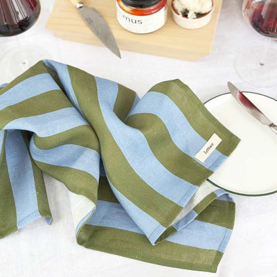 Bold Stripe Periwinkle & Olive Tea Towel