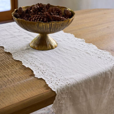 Embroidered Table Runner White