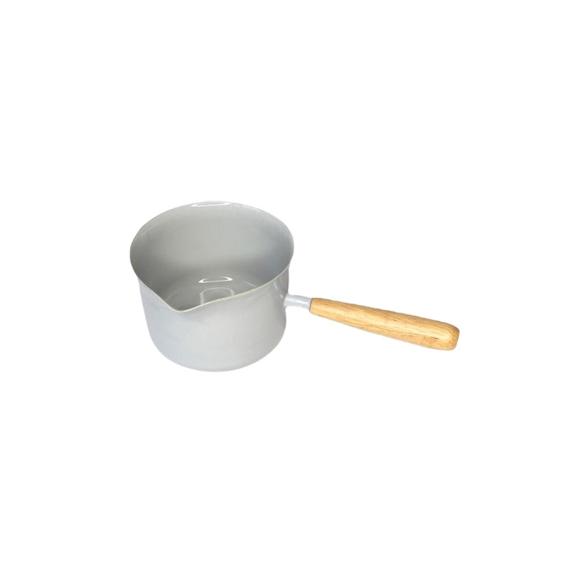 Enamel Pot With Wooden Handle Grey