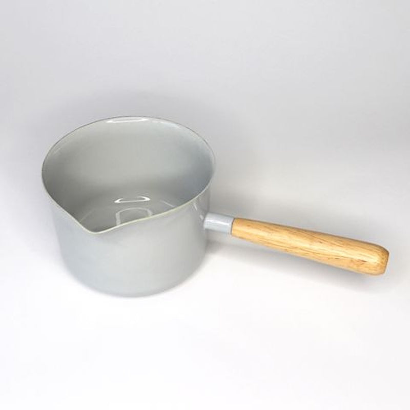 Enamel Pot With Wooden Handle Grey