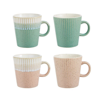 Fluted Mug 4pcs Set Pink & Green