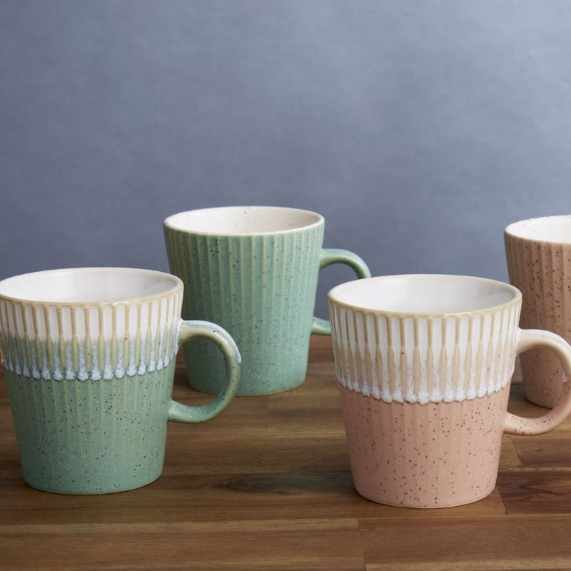 Fluted Mug 4pcs Set Pink & Green