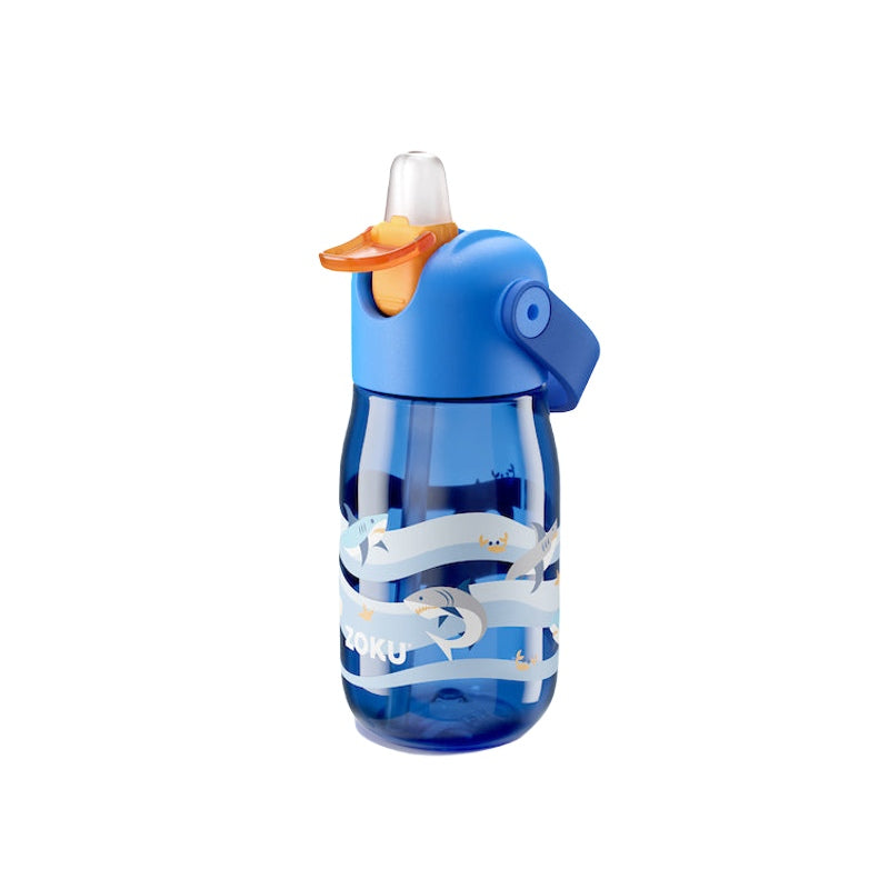 Kids Flip Straw Bottle 400ml Shark Blue