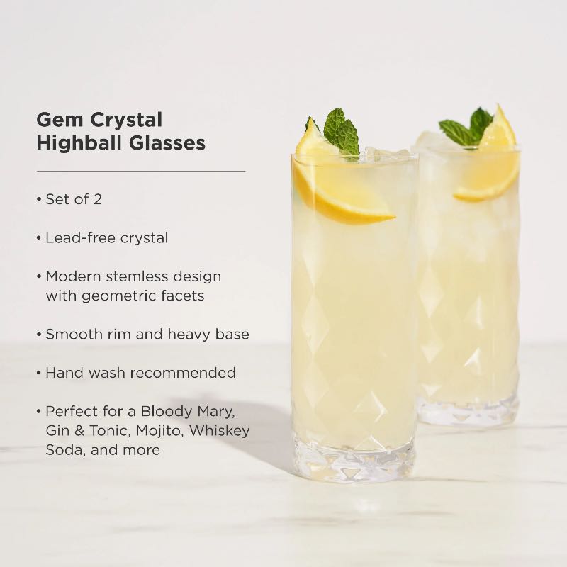 Raye Gem Highball Glasses Set of 2