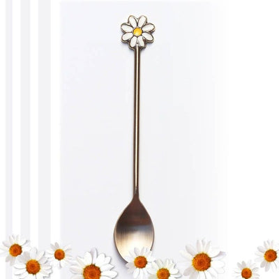 Teaspoon White Daisy Brushed Gold