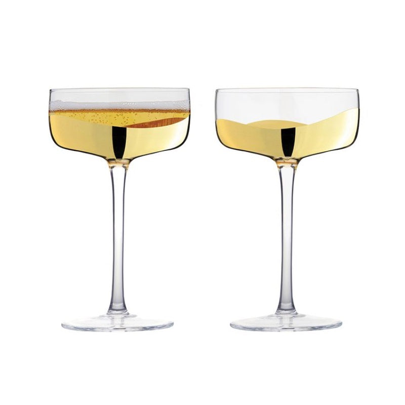 Wave Gold Champagne Saucer Set of 2