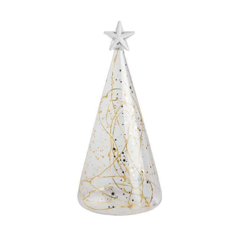 Christmas LED Light Glass Fir Tree with Gold Stars