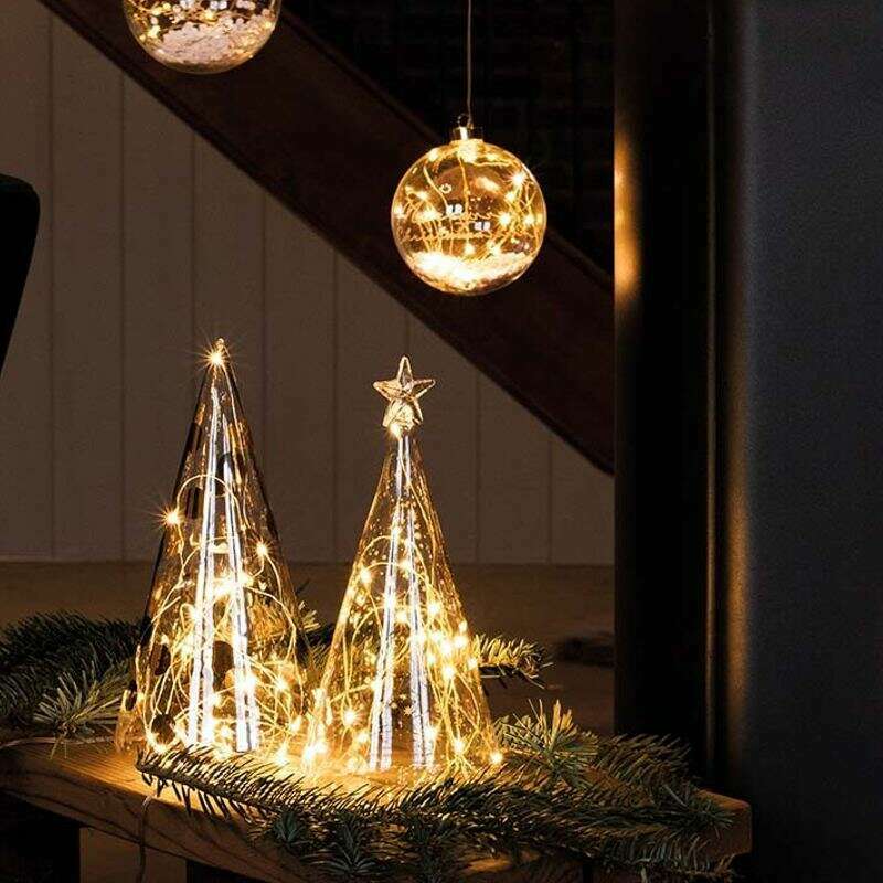 Christmas LED Light Glass Fir Tree with Gold Stars