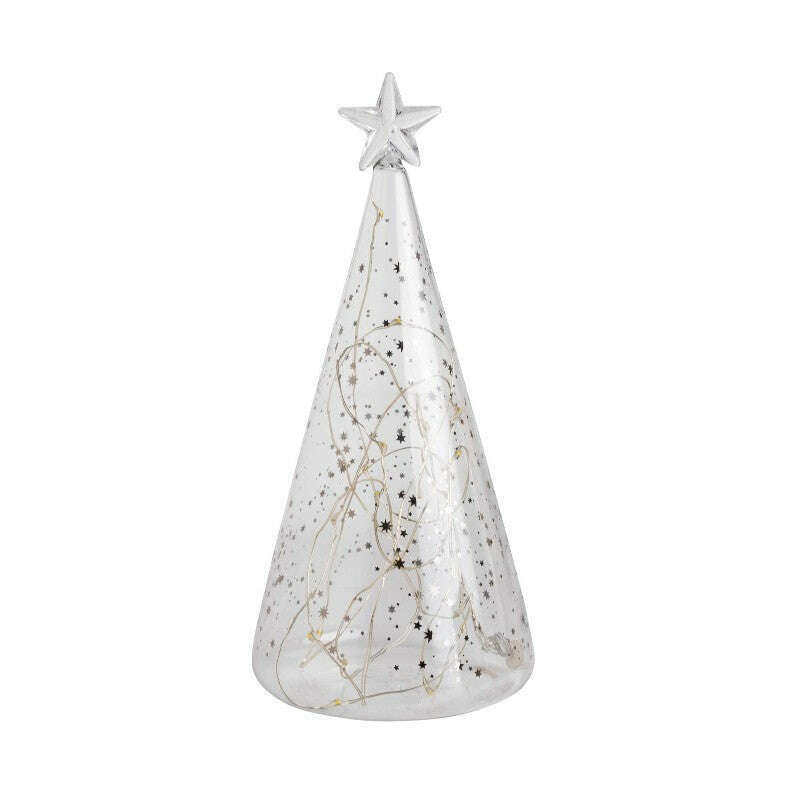 Christmas LED Light Glass Fir Tree with Silver Stars