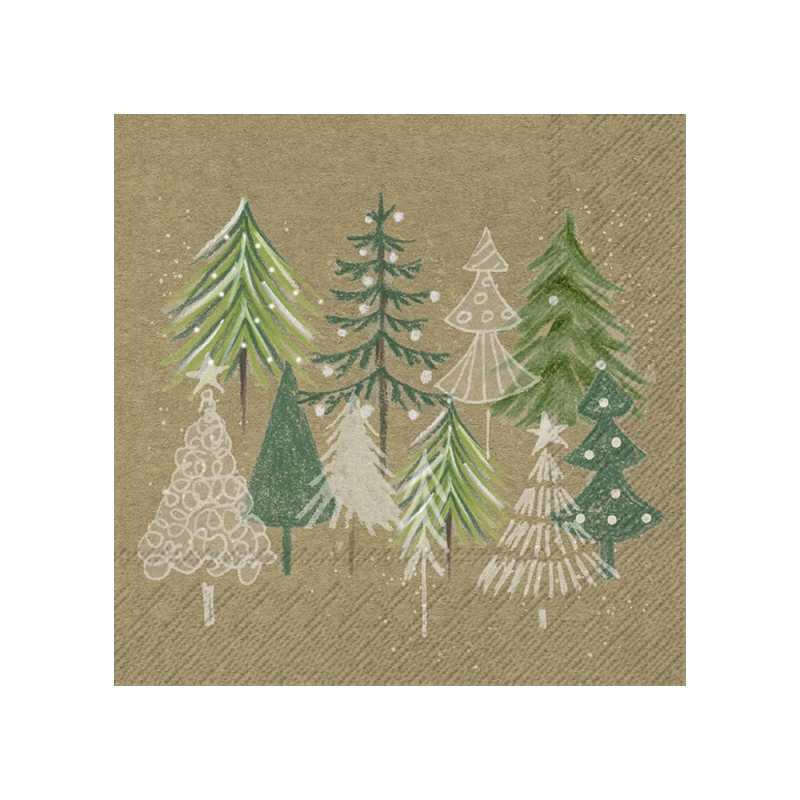 Cocktail Paper Napkins Green Xmas Trees