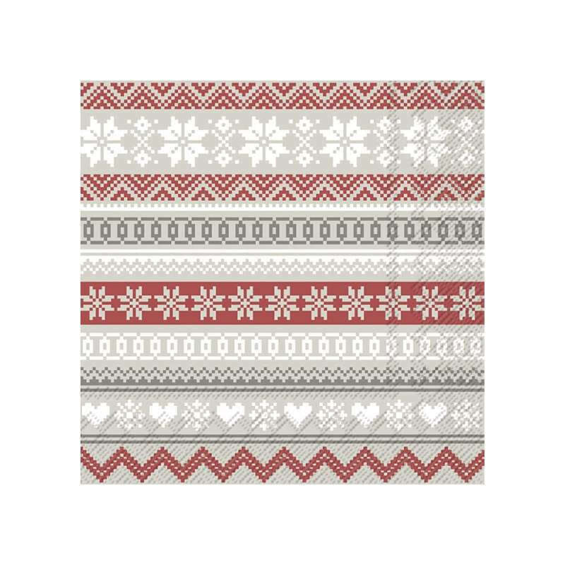 Cocktail Paper Napkins Nordic Pattern Cream Red