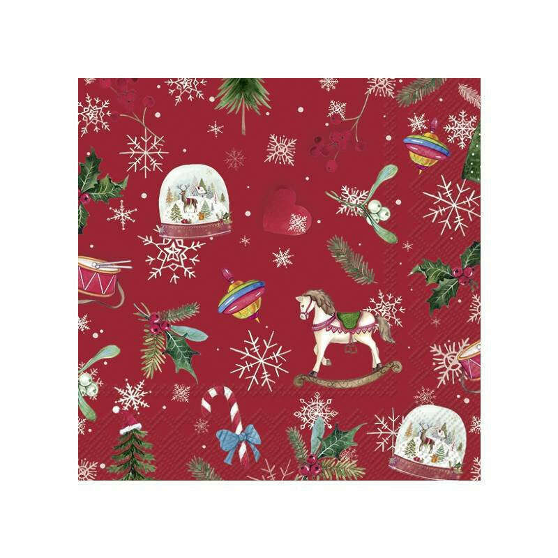 Cocktail Paper Napkins Snow Globe Allover Red