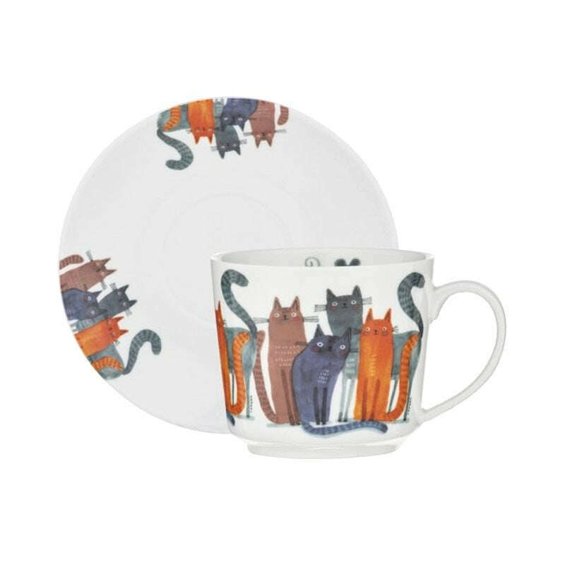 Cup & Saucer Quirky Cats Four Friends