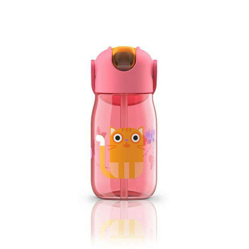 Kids Flip Straw Bottle 400ml Cat Pink