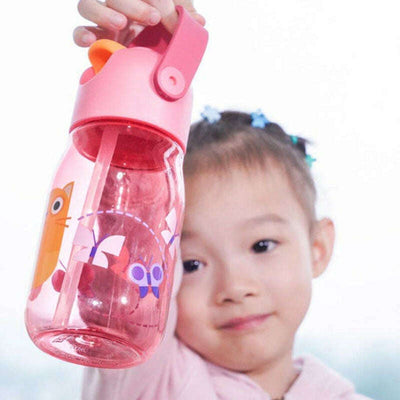 Kids Flip Straw Bottle 400ml Cat Pink