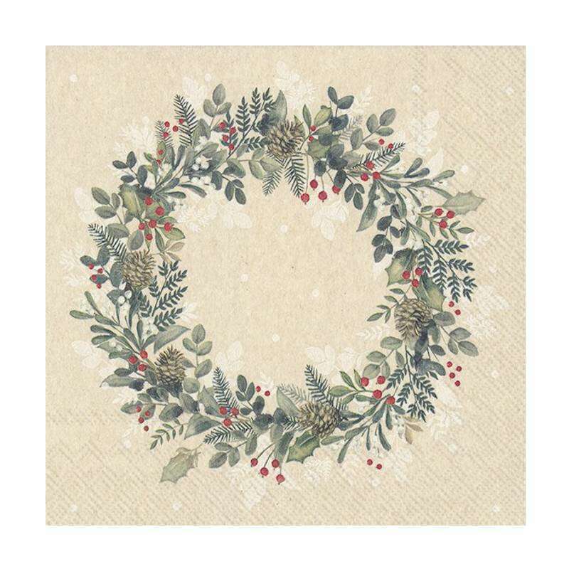 Luncheon Paper Napkins Green Xmas Wreath