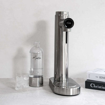 Polished Steel Soda Maker + 1 Stainless Steel Bottle