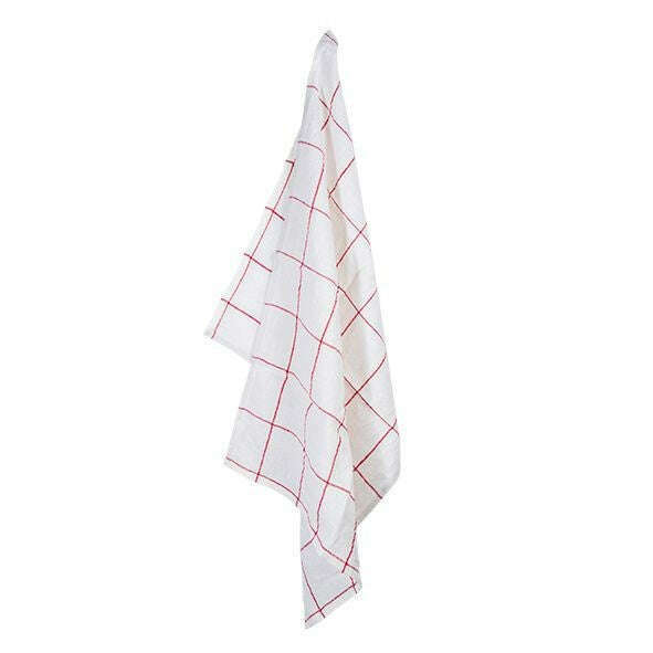 Woven Check Tea Towel Off-White & Red