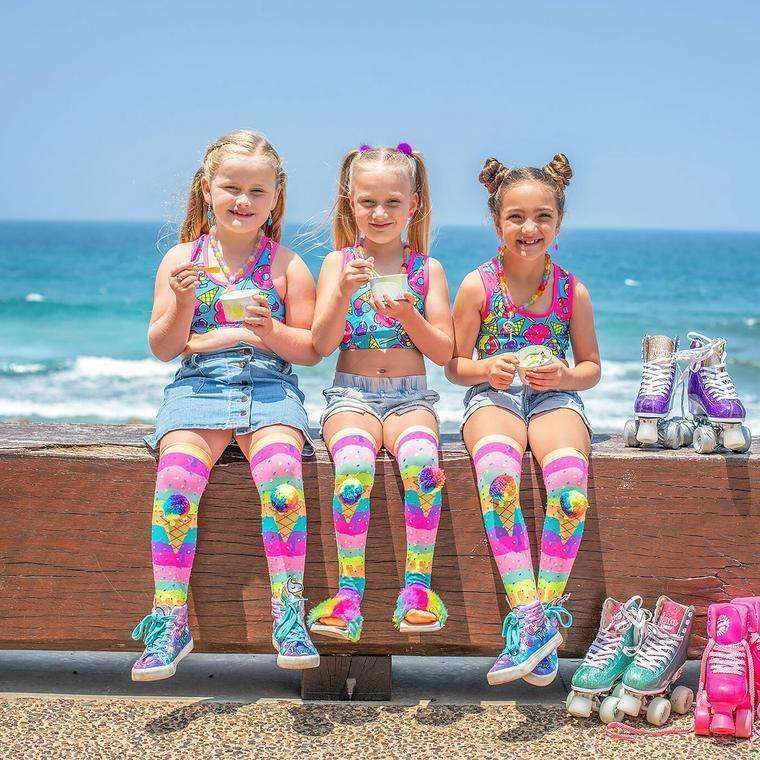 Ice Cream with Rainbow Pom Pom Socks